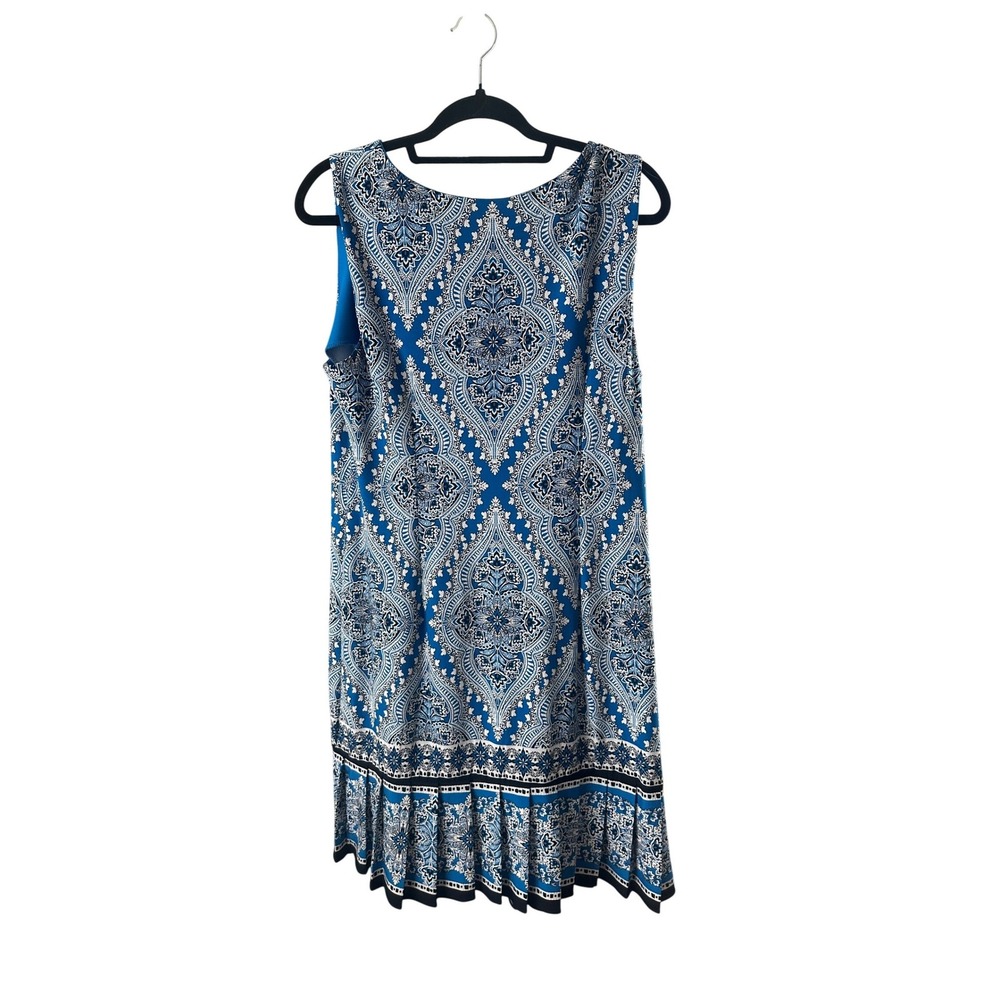 Studio One New York Blue Paisley Medallion Sleeveless Pleated Hem Shift Dress L